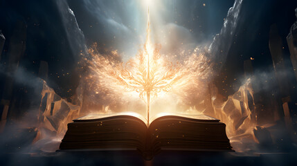 Fiery Divinity: The Burning Angel and the Bible, AI Generative - obrazy, fototapety, plakaty