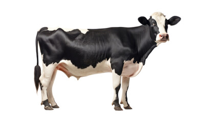 black and white cow isolated on transparent background cutout