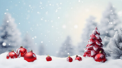 Naklejka na ściany i meble Christmas ball on a winter snow white background.