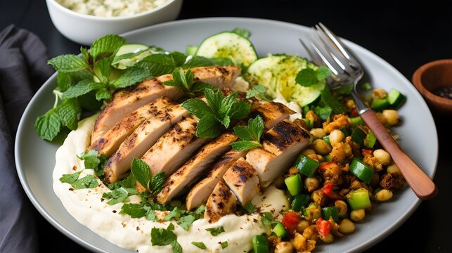 Grilled chicken with vegetables salad