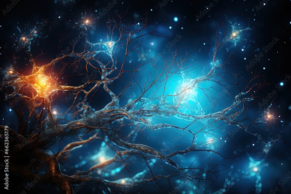 Wall mural digital illustration of neuron in colour background. generative ai image