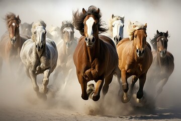 A pack of equines galloping. Generative AI