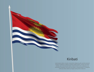 Ragged national flag of Kiribati. Wavy torn fabric on blue background.