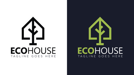 green house logo, eco logo, vector logo for real estate home solutions - obrazy, fototapety, plakaty