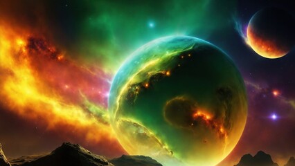 Obraz na płótnie Canvas Nebula and lost planet. Gas cloud. Cosmic art. Galactic art. 4K - 8K - 12K TV. Generative AI.
