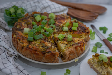 Quiche - open tart pie with morel mushrooms