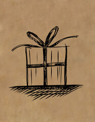 gift in a package, sketch - digital painting  - obrazy, fototapety, plakaty