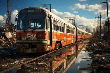 A run-down public transportation system, affecting the mobility and access to opportunities for low-income individuals. Concept of transportation inequality. Generative Ai.