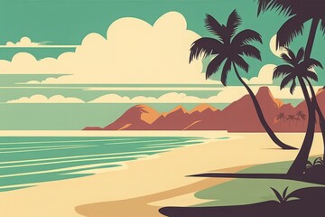 Fototapeta na wymiar vector illustration of a beach with a beautiful palm trees vector illustration of a beach with a beautiful palm trees tropical landscape with palm and palm trees in the ocean. 