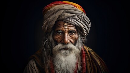 very serious indian old man posing in front of the camera