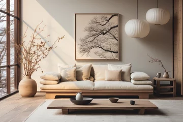 Poster Japandi Decor - Living room blending Japanese and Scandinavian aesthetics - Eastern meets Northern simplicity - AI Generated © Arthur