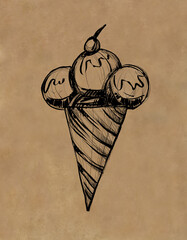 ice cream in a cone, sketch - digital painting  - obrazy, fototapety, plakaty