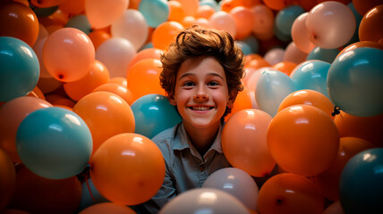 Fototapeta na wymiar happy child with balloons in a studio