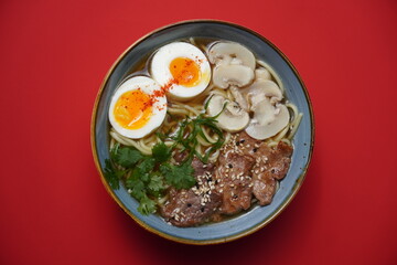 ramen with shrimp and egg, asian food, soup