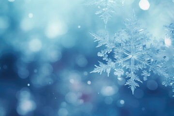 Fototapeta na wymiar 3D illustration of a transparent snowflake decoration isolated on a light blue background