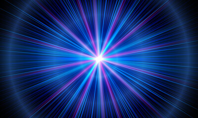 Neon Laser show with star beams, Laser abstract background. Supernova explosion. the rays of the star scatter in different directions with bright lights in the center, the rays from the middle