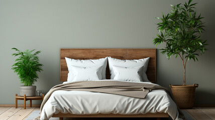 modern bedroom interior with wooden wall. mock up,