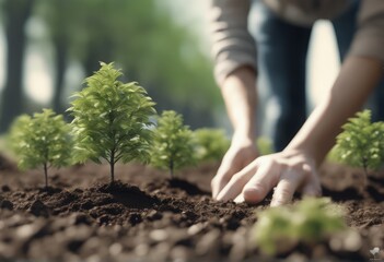 young woman planting tree in garden, closeup. ecology young woman planting tree in garden, closeup. ecology young female hands in soil. 