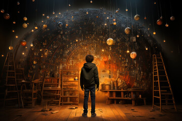 A person studying a complex equation, signifying progress in mathematical understanding. Concept of mathematical progress. Generative Ai.