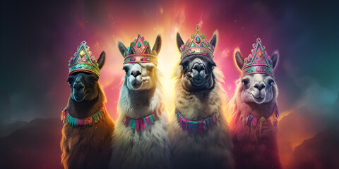 "Llama Majesty: Crowned Andean Royalty" | Background Design | AI Generated Artwork