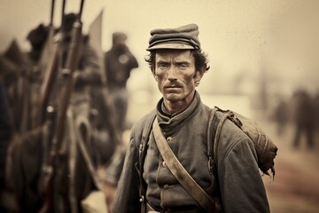 young soldier during the american civil war - obrazy, fototapety, plakaty