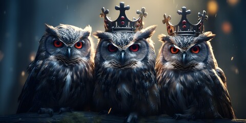 "Wise Ruler of the Night: Owl with Crown" | Background Design | AI Generated Artwork