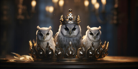 "Wise Ruler of the Night: Owl with Crown" | Background Design | AI Generated Artwork
