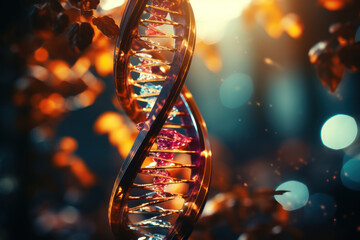 A DNA double helix, representing the genetic code that shapes our physical existence. Concept of biological reality. Generative Ai. - obrazy, fototapety, plakaty