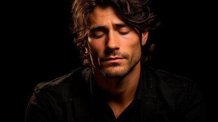 Obraz premium close up portrait of young handsome man in black shirt