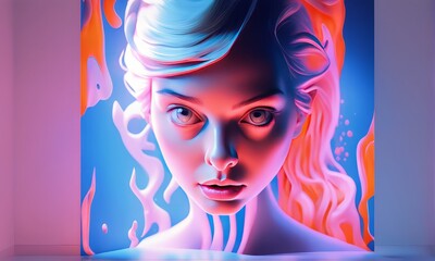 3d illustration of a beautiful woman with a glowing neon figure 3d illustration of a beautiful woman with a glowing neon figure 3d rendering of a woman with a glass head on a dark background