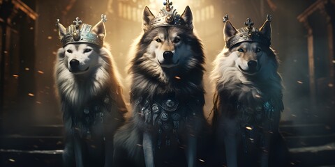 "Regal Alpha: Wolf with Crown" | Background Design | AI Generated Artwork
