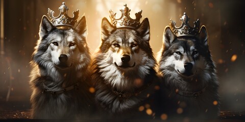 "Regal Alpha: Wolf with Crown" | Background Design | AI Generated Artwork