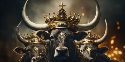 "Majestic Horned Sovereign: Bull with Crown" | Background Design | AI Generated Artwork