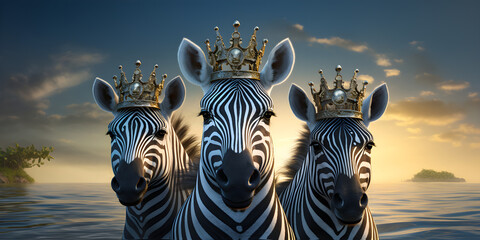 "Striped Sovereign: Zebra with Crown" | Background Design | AI Generated Artwork