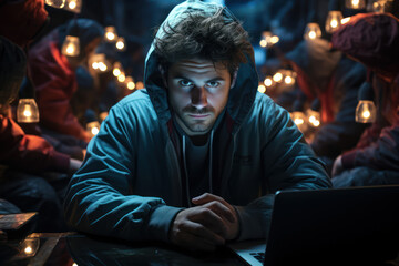 Obraz premium A student staying up late, sacrificing sleep to keep up with social media trends and notifications, affecting their mental well-being. Concept of sleep deprivation. Generative Ai.