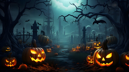 Ghoulish Gathering: Pumpkin Party in the Cemetery, AI Generative