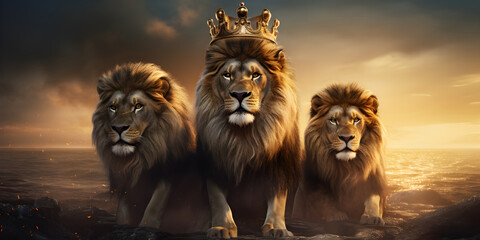 "The Majestic Monarch: Lion with Crown" | Background Design | AI Generated Artwork