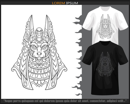 Anubis head mandala arts isolated on black and white t shirt.