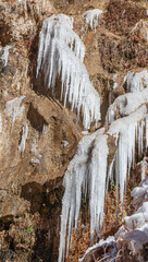 Fototapeta na wymiar Icicles Formed on Rock in Zion National Park Utah in wWinter
