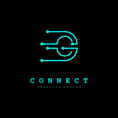 Minimal line letter C with connection concept