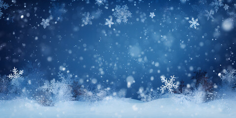 Schnee, Eiskristall, Schneefall zu Weihnachten im Winter vor blauem Hintergrund - obrazy, fototapety, plakaty