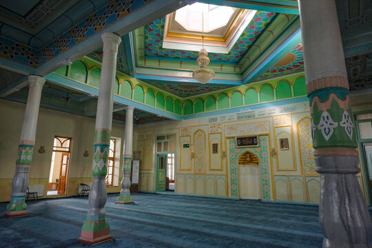 Namangan, Uzbekistan - October 15, 2023: Views of the Shayx Eshon Jome Mosque in Namangan, Uzbekistan.