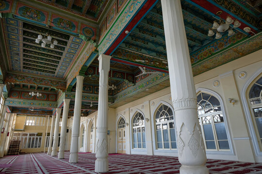 Namangan, Uzbekistan - October 15, 2023: Views of the Xoja Amin Jome Mosque in Namangan, Uzbekistan.