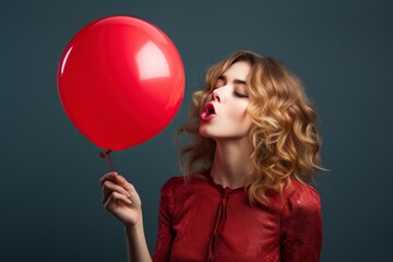 Obraz na płótnie Canvas very attractive girl blowing a balloon