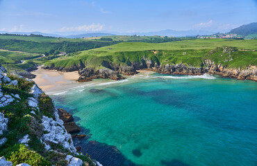 Panoramic view of Fuentes beach (Cantabria, Spain)