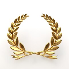 antique realistic vintage style gold colored winning laurel wreath on white background. Generative AI