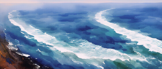 Abyss of sea waves, turquoise ocean waves illustration, Generative AI.