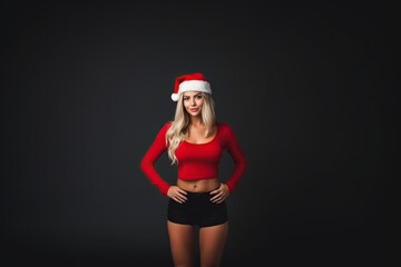 attractive and elegant woman dressed in a santa claus suit