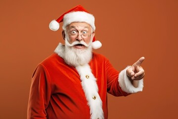 Fototapeta na wymiar amazed old man with gray beard dressing up as Santa Claus