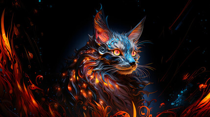 neon light design face of cat